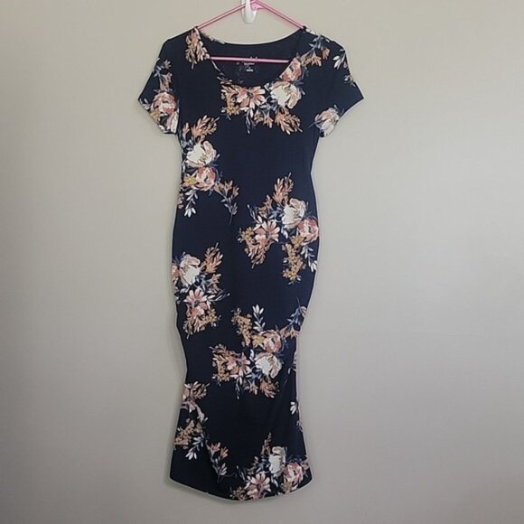Isabel Maternity Navy Blue Dress With Flowers Size S - Picture 1 of 6